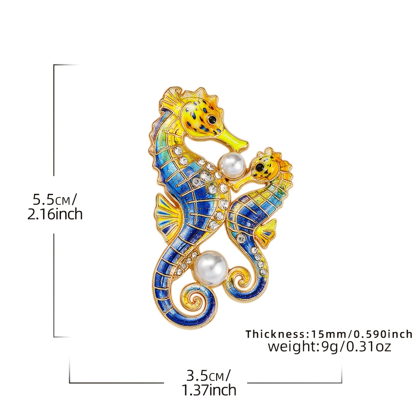 Rhinestone Seahorse Enamel Brooch, Embracing Design