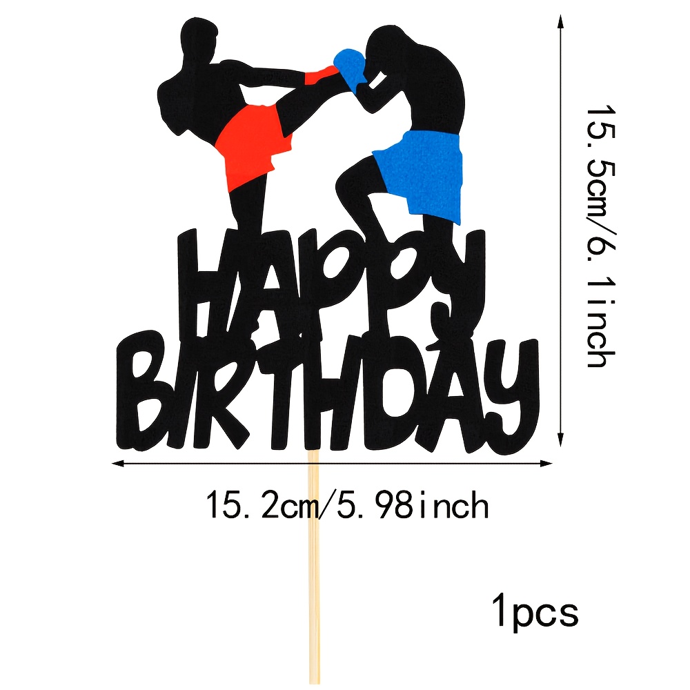 Black Glitter Boxing Competition Cake Decoration - Sports-themed Happy Birthday Cake Topper