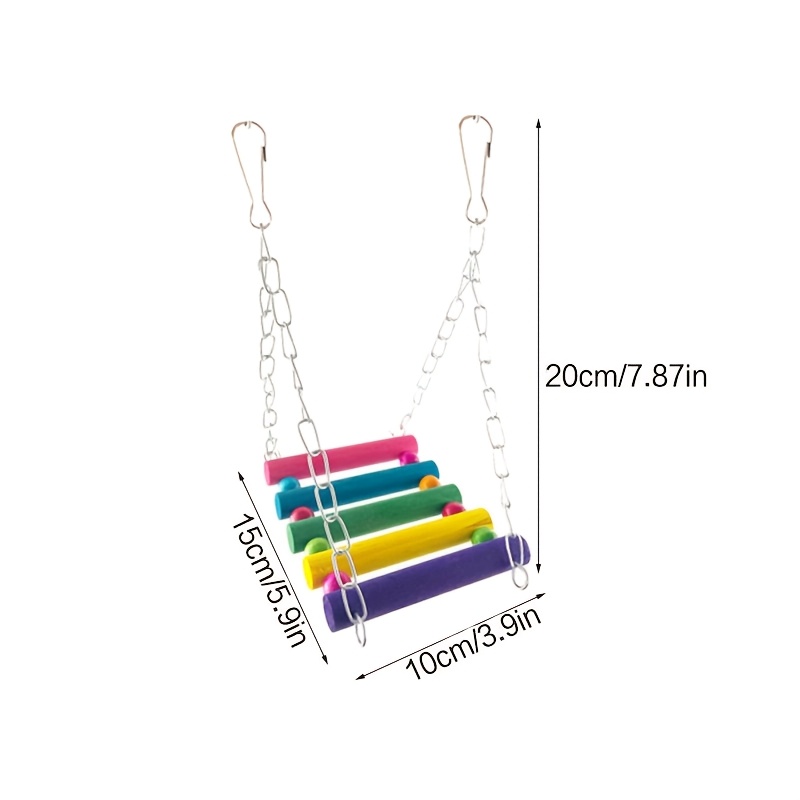 Image of 1pc Of Colored Wooden Bird Toys Including Swings, Hanging Parrot , Bird Swing Ladders, Parrot Chew Toys, And Birdcage Additions Random Colors