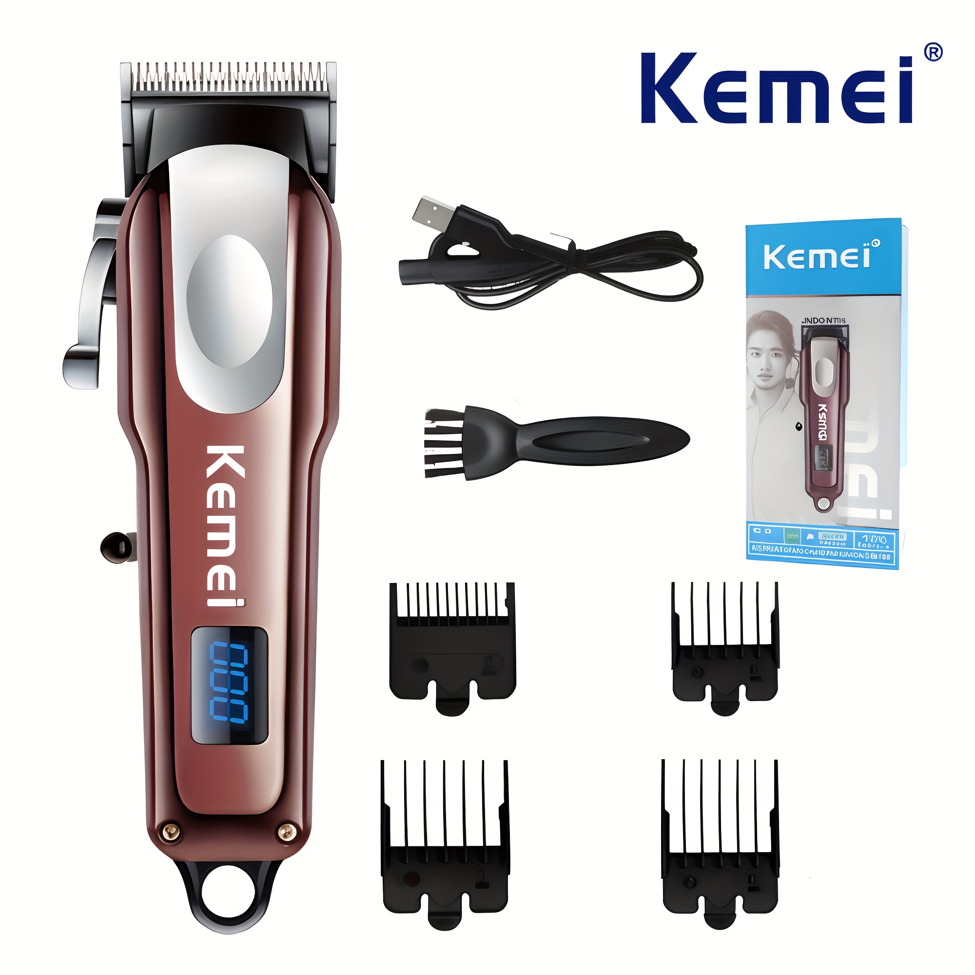 

Kemei Km-233 Professional Rechargeable Hair Clipper, Long-life Battery, Powerful Trimmer, Precision Cutting With 4 Guide Combs, Digital Display - Grooming Kit With Accessories