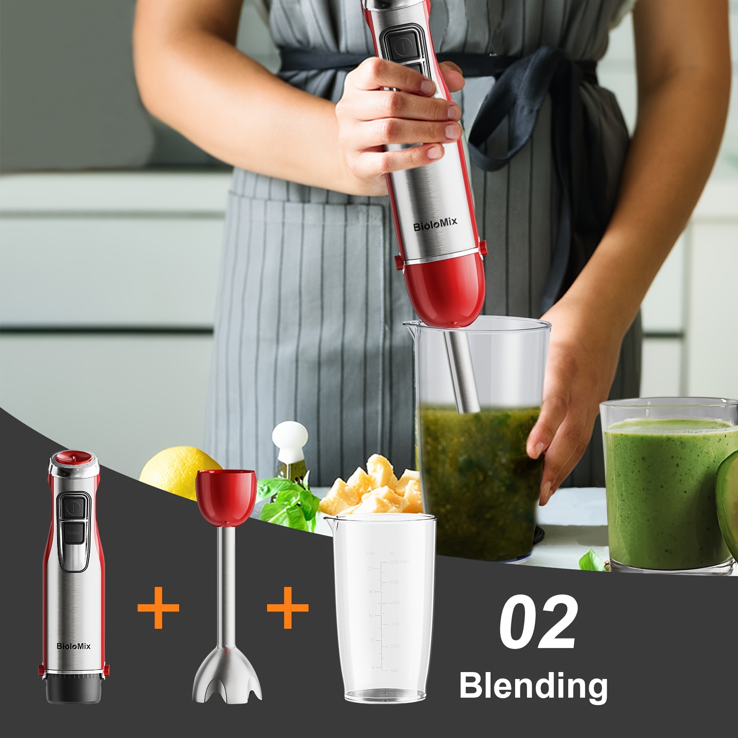 4 in 1 high power 1200w   hand stick blender with chopper smoothie cup stainless steel ice   eu plug 410 stainless steel Product details 4