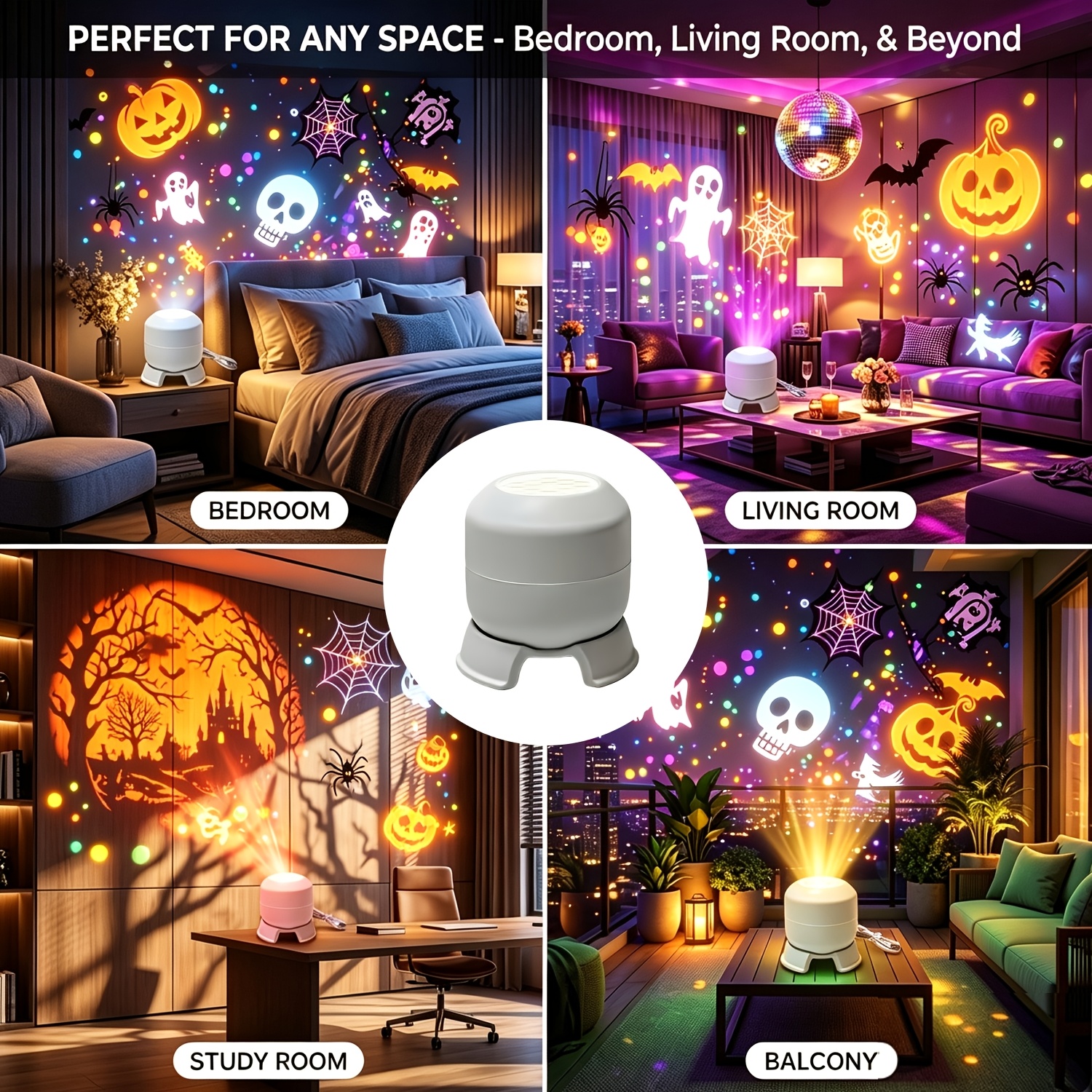 TEMU 1pc Halloween Pumpkin Projection Night Light, Led Lantern Ambient Lamp, Usb Powered Portable Decor Light For Desktop Bedroom Yard Camping