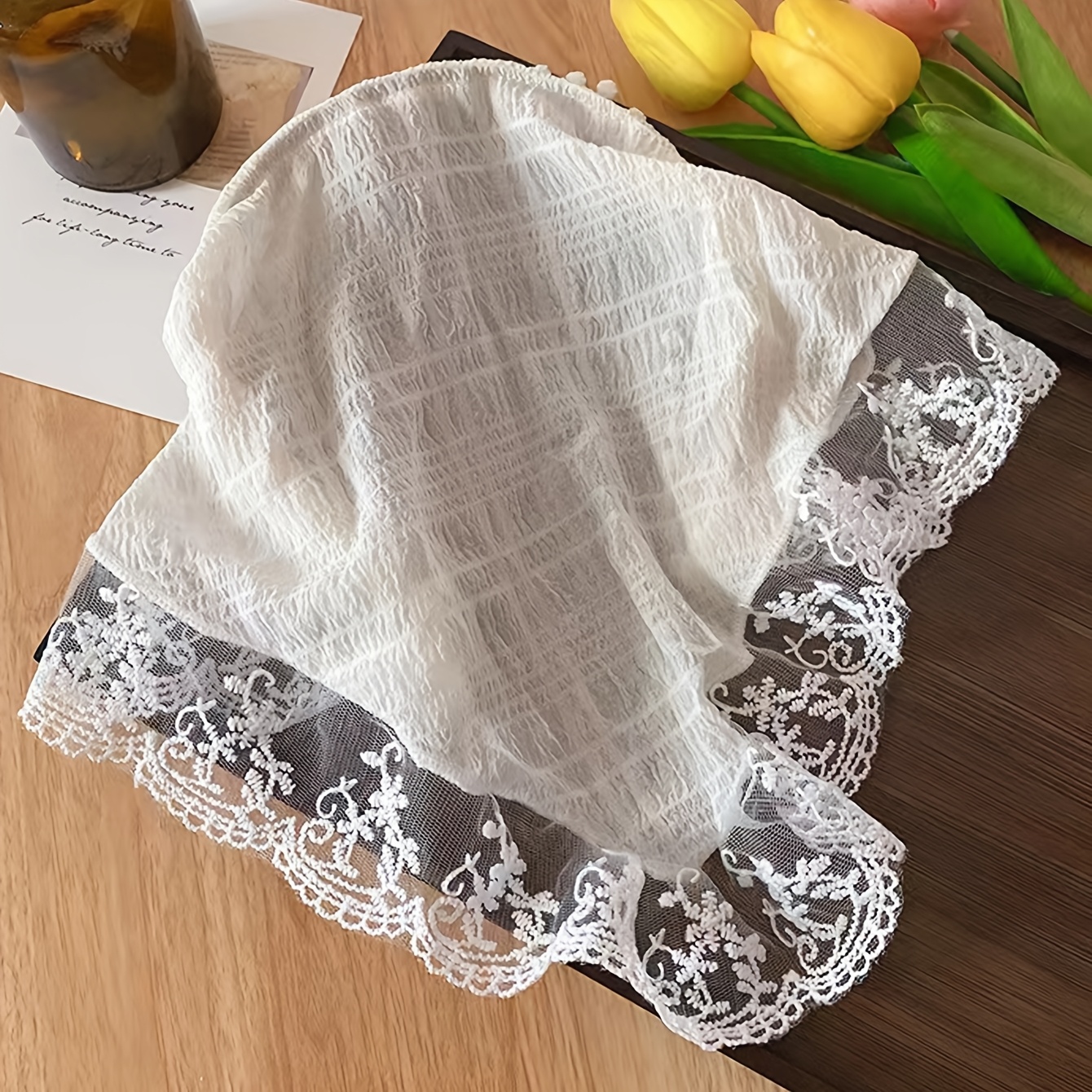 TEMU 1pc Lace Trim Triangle Scarf Women's Headband, Vintage Decorative Headscarf, Hair Band, Mesh Head Wrap, Pastoral Style Headband, Triangle Scarf