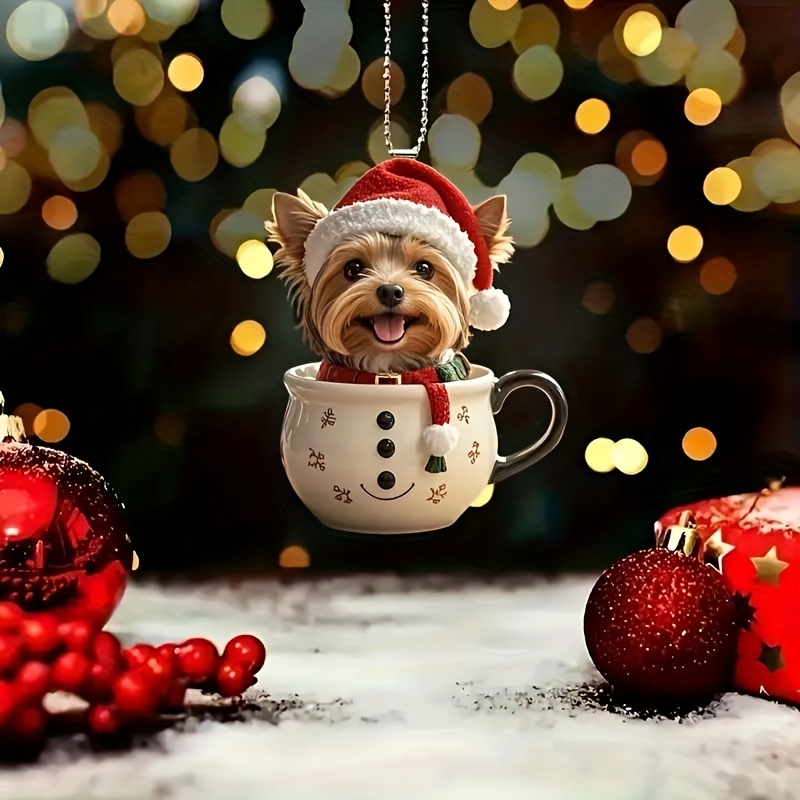 

Christmas-themed 2d Yorkshire Terrier Pendant For Rear-view Mirrors, Home And Kitchen Decor, Handbags And Key Chain Accessories, Ideal Holiday Gifts, 2d, Pendant