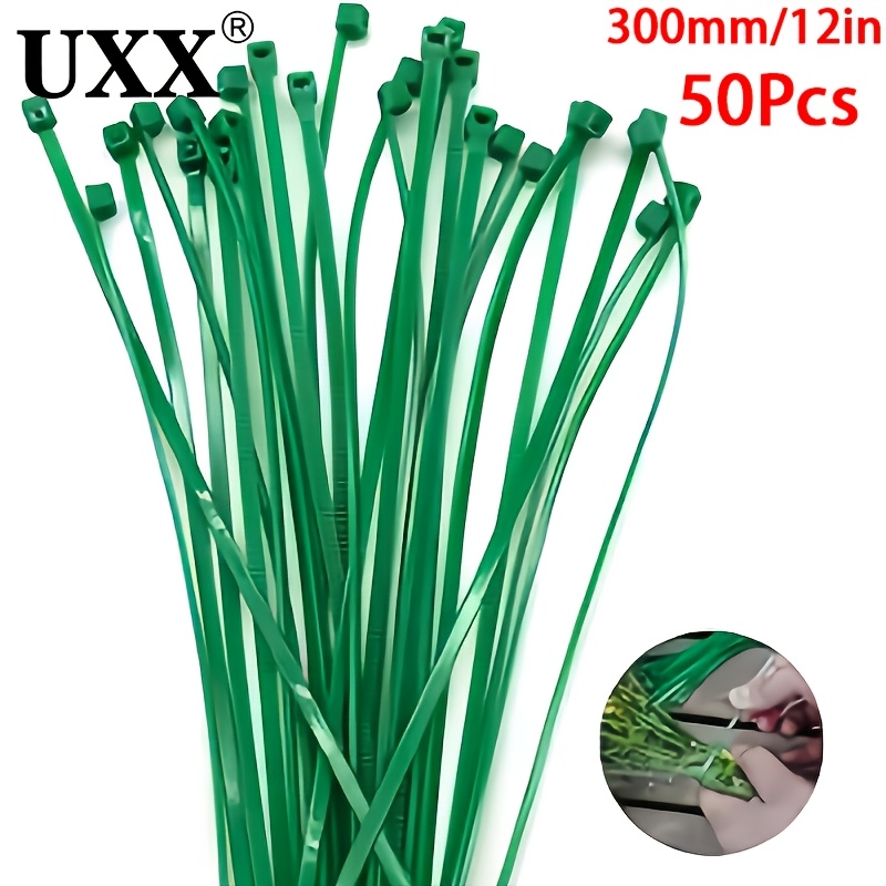 TEMU 50pcs Uxx Heavy-duty Self-locking Nylon Cable Ties - 300mm Long Green Garden Plant & Holders Suitable For Securing Vines, Pipes, Wires, Hoses -