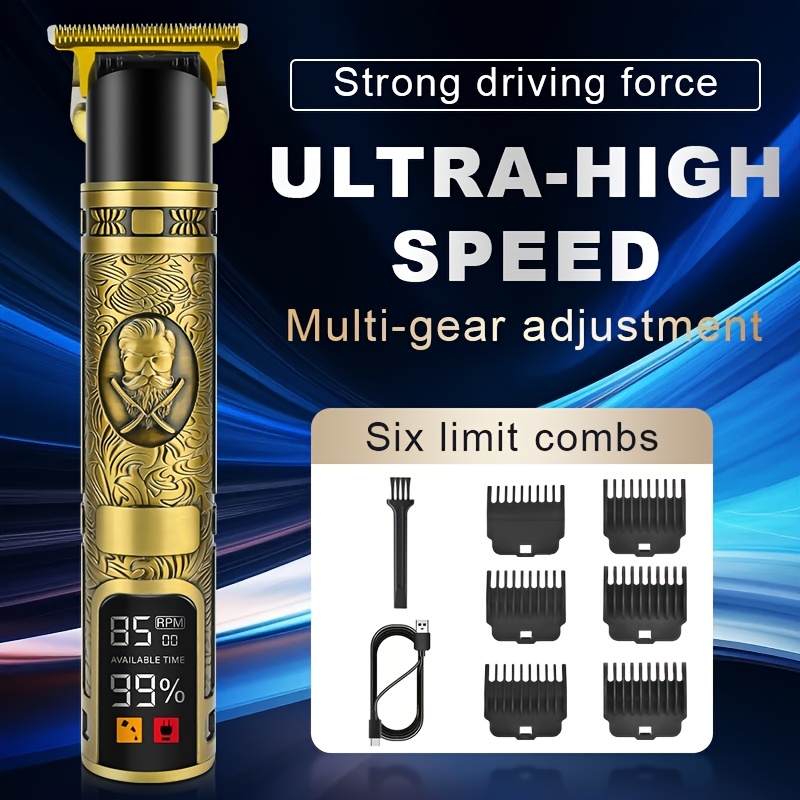 USB Rechargeable ZQIN Men's Professional Grooming Kit - Electric Hair Clipper with LED Display, 6 Attachment Combs - Long-Lasting Lithium Battery