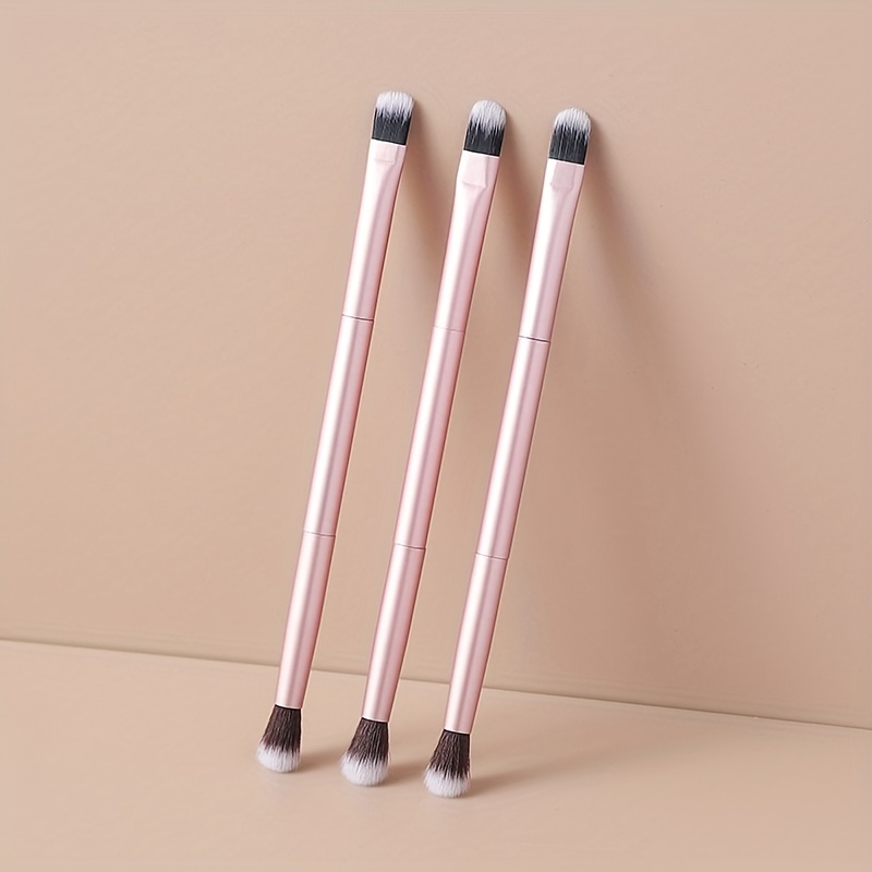 

3pcs Dual-ended Eyeshadow Brushes Set, Unscented Polyester , Abs Plastic Handle, For Normal Skin - Multifunctional Blending And Contour Makeup Wands