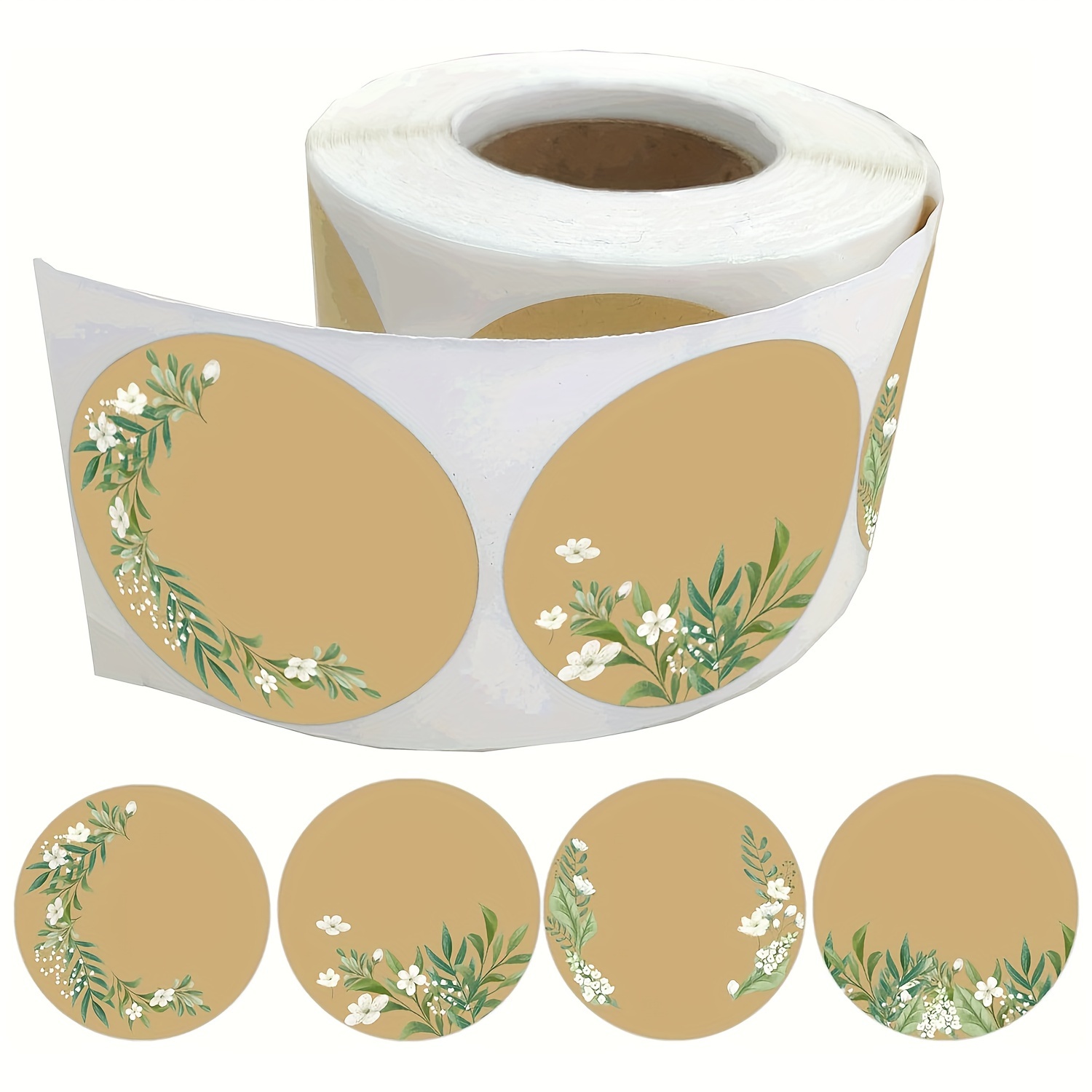 

Floral Wreath Canning Jar Labels, 2-inch Self-adhesive Stickers, Natural Brown Spice Bottle Labels For Gifts, Sealing, Organization, Pantry Storage, Price Tags - 300pcs Pack