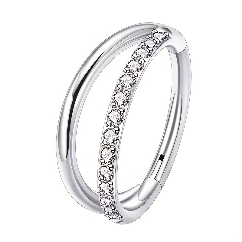 TEMU 1pc 316l Stainless Steel Nose Ring Hoop Septum Ring Conch Piercing Jewelry Cartilage, Nasal Septum Clicker Double Hoop Synthetic Cubic Synthetic