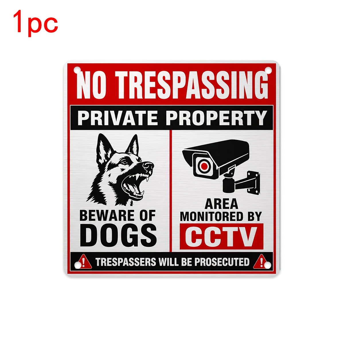 TEMU 1pc Panneau "Tout , Attention Chiens" avec Vidéosurveillance CCTV, Panneau d'Écriture, Caméra de Sécurité - Parfait pour les Décorations de Noël