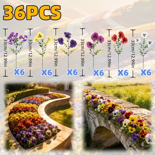 36 stem artificial five branch six color pansy bouquet tricolor pansy home landscape decoration greenery outdoor ornament suitable for holiday event decorations