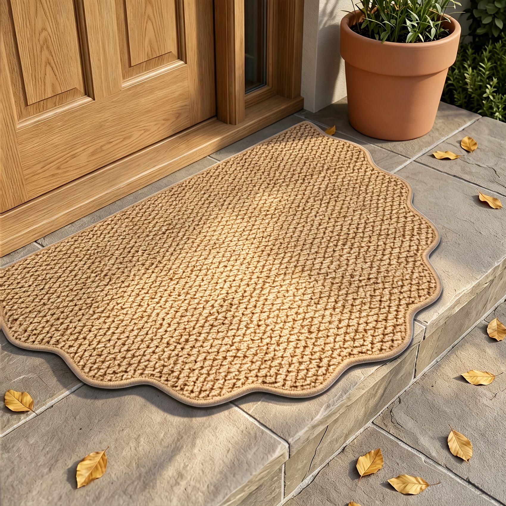 TEMU Paillasson 1 pièce à bord festonné et tissage ananas, tapis d'entrée imitation jute, tapis de sol lavable à l', tapis de décoration pour porche,