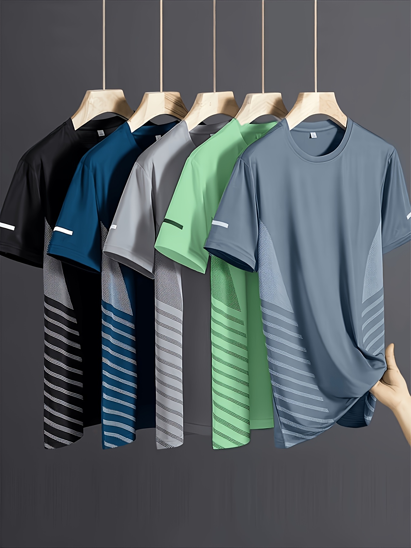 5pcs mens summer trendy ice silky fiber fabric short sleeve t shirt ice silky fiber fabric tee sport short sleeve sweatshirt crew neck quick dry breathable polyester fiber casual short sleeve