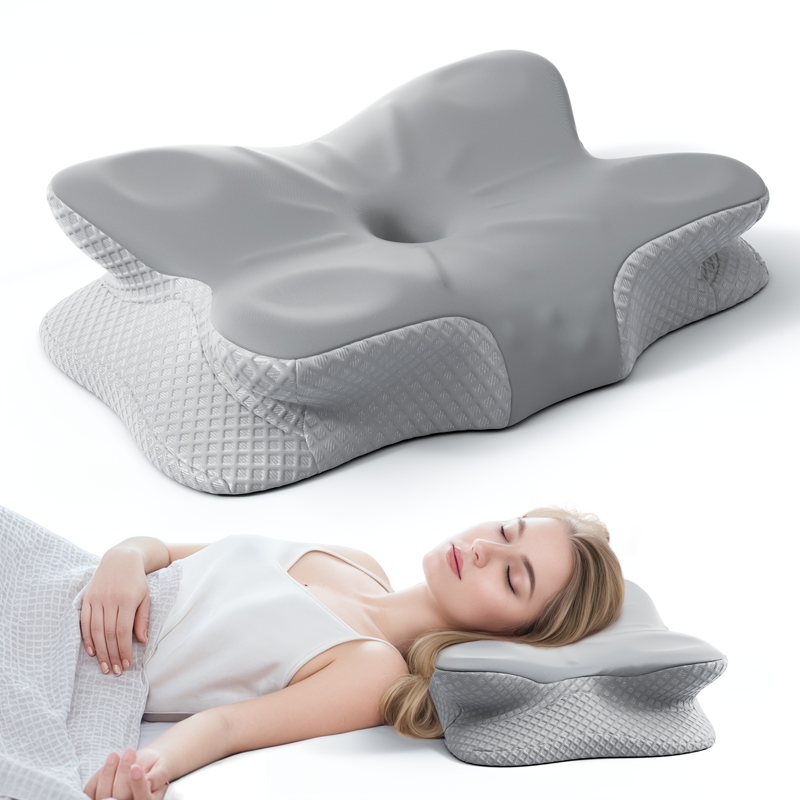 TEMU 1pc Ergonomic Neck Pillow Suitable For Sleeping - Contoured Cervical Support For Cervical, Cooling Breathable Ice Cover & Removable Washable