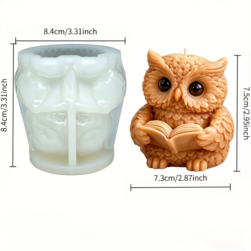 TEMU 3d Reading Owl Silicone Mold Suitable For Diy Crafts - Detailed Wisdom Owl Holding Book & Candle Mold, Resin/soap/plaster Molds For Teacher