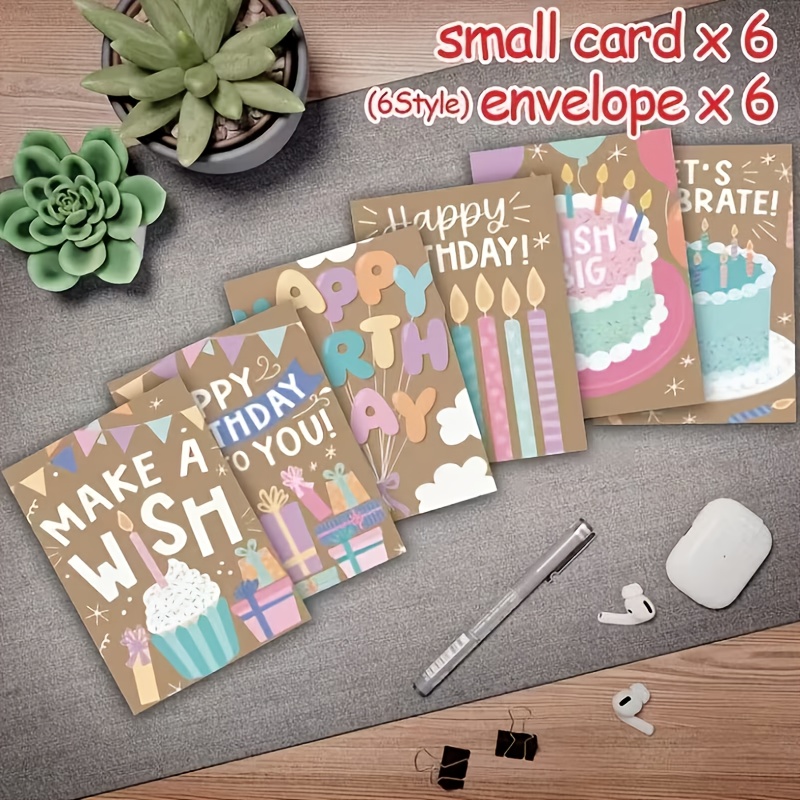 TEMU 12pcs Fun Birthday Greeting Cards With Envelopes - 6 Unique Text Designs, Vibrant Greeting Cards For , , Women, Men, Mom, Dad - Thank You Cards,