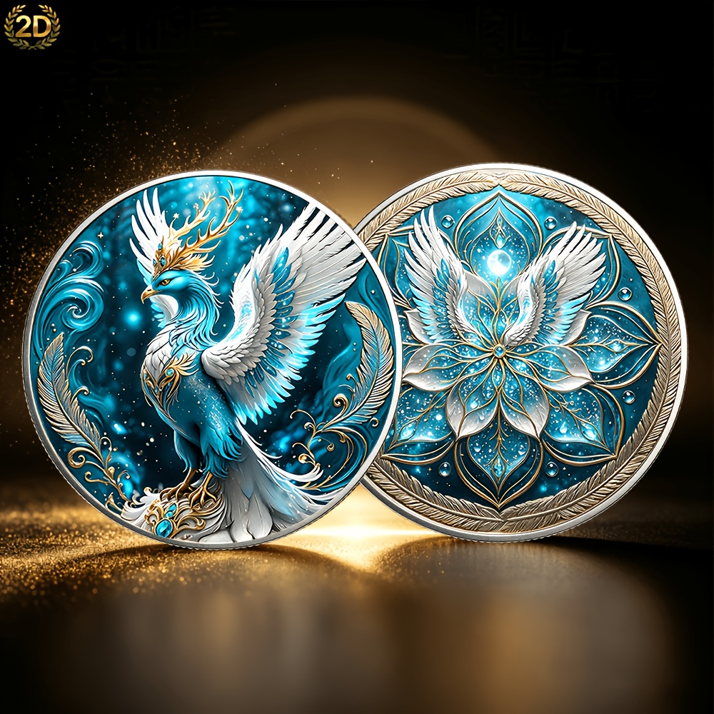 TEMU Pièce commémorative 2D 1pc Lotus Bleu Glace, Matériau en , Diamètre 4 cm (1.57 pouces) Bleu Glace, Pur Inscrites avec de