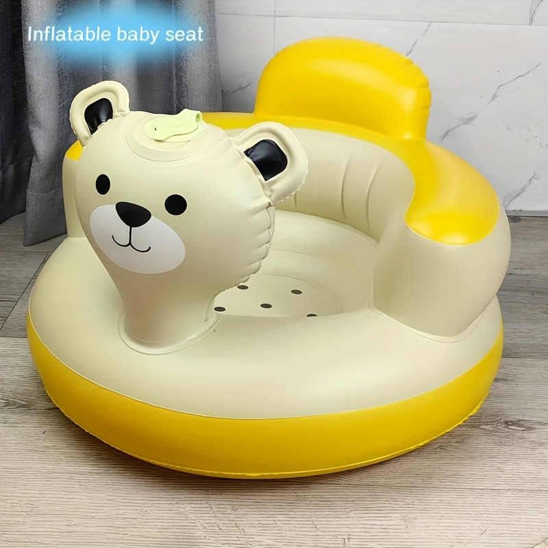 1pc-adorable Bear-themed Inflatable Seat - & Yellow, Round, Comfortable Learning Sofa For Boys, Indoor & Outdoor Use, No Electricity Required