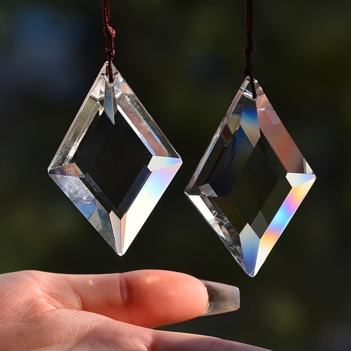 

2pcs Quadrilateral Crystal Hanging Prisms - Sparkling Design For Garden & Home Decor, With , Decor