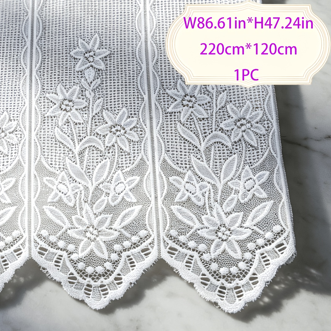 TEMU 1 pièce Panneau de rideau dentelle blanche style française pour chambre à coucher - Voilage semi-transparent filtrant avec passe-tringle,