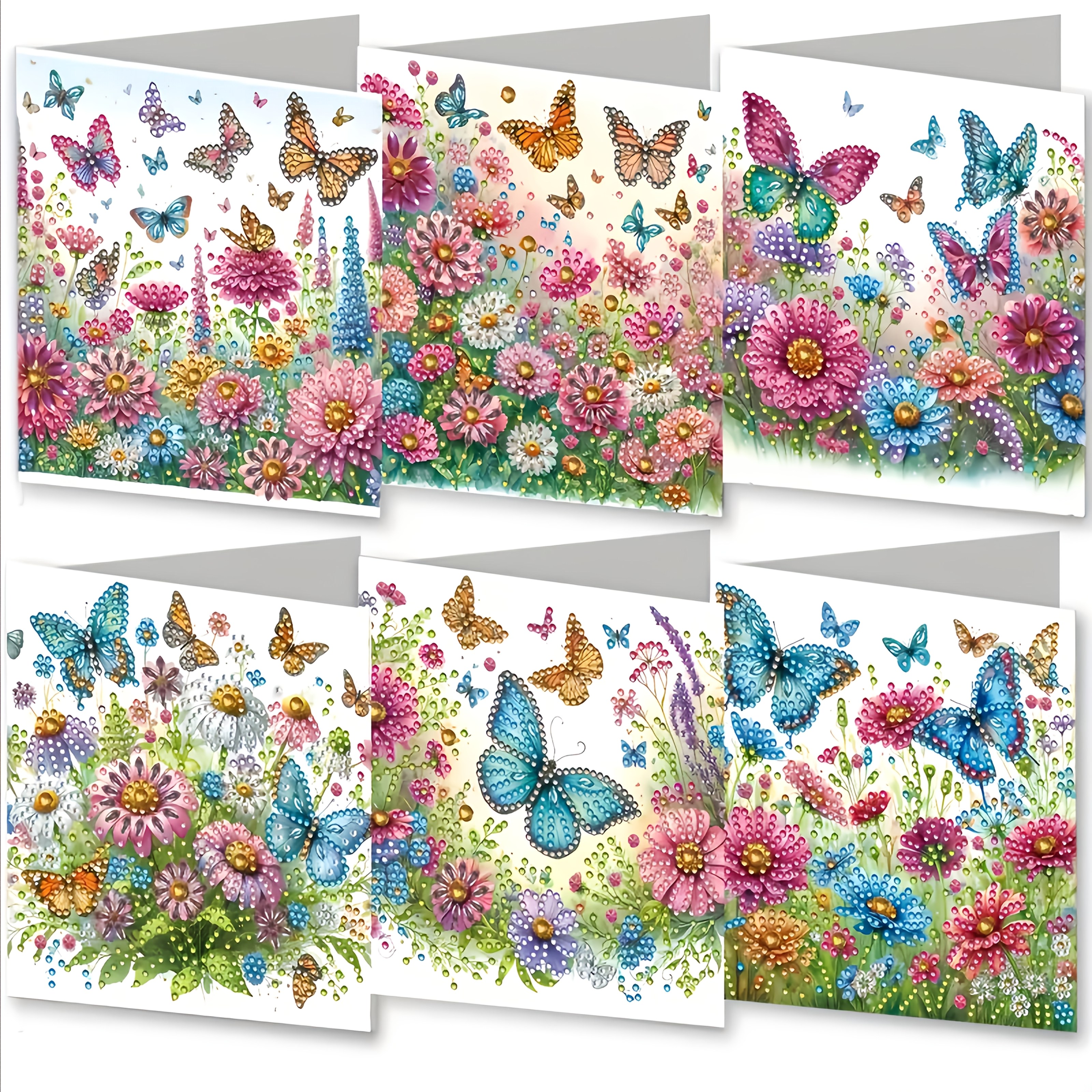 TEMU 2D Nieuwste Creatieve Vlinder Bloem Diamant Schilderen Wenskaart Set, Inclusief 6 stuks Kaarten en 6 stuks Bijpassende Enveloppen, Geselecteerde