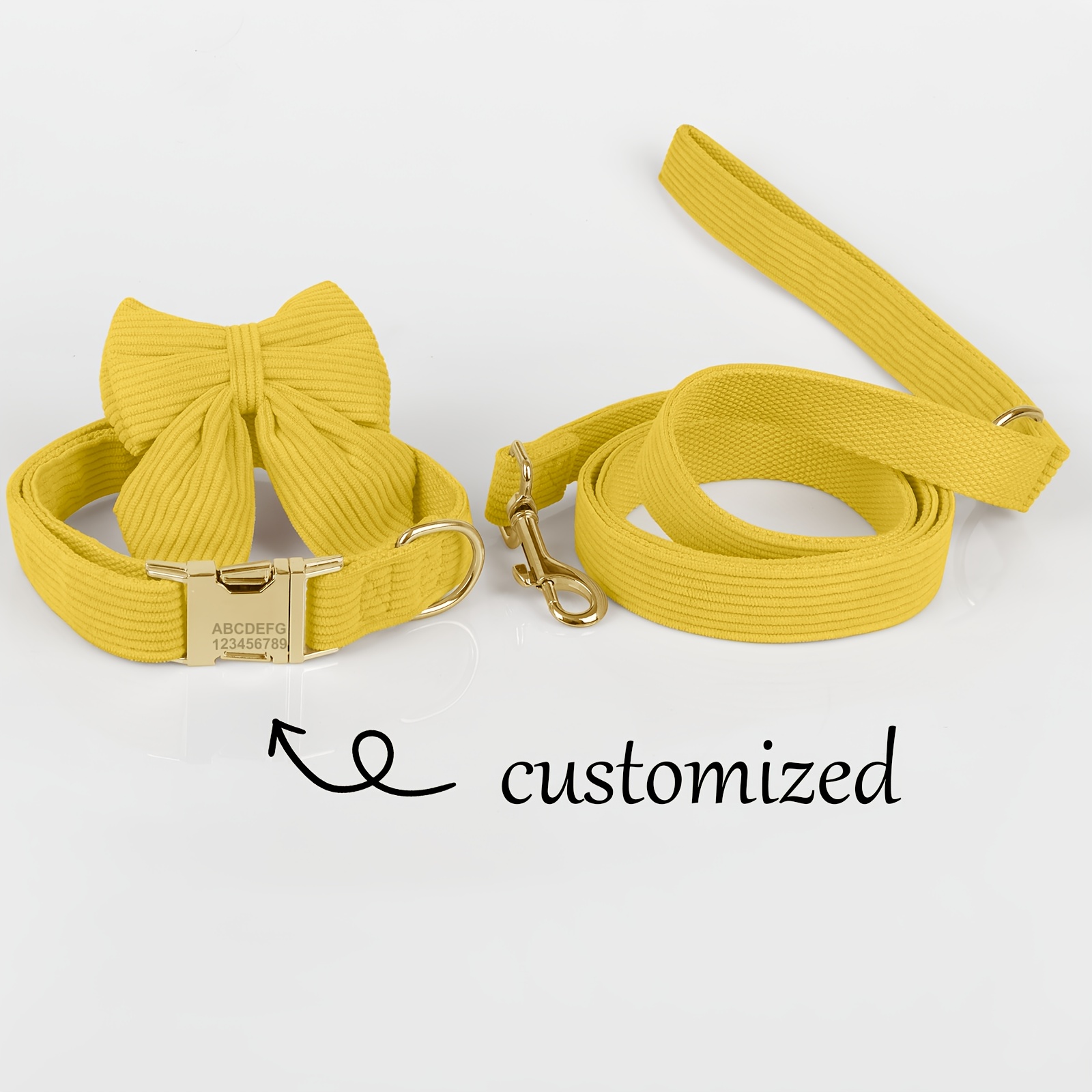 Personalized Velvet Dog Collar and Leash Set, 3pcs