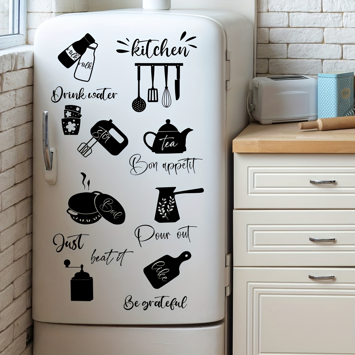 

Pvc Kitchen Decor Decals Set – Removable Easy Peel Wall Stickers, Food & Beverage Motifs For Home, Office, Cafe – Water Resistant, No Residue Vinyl Labels (solid Color)
