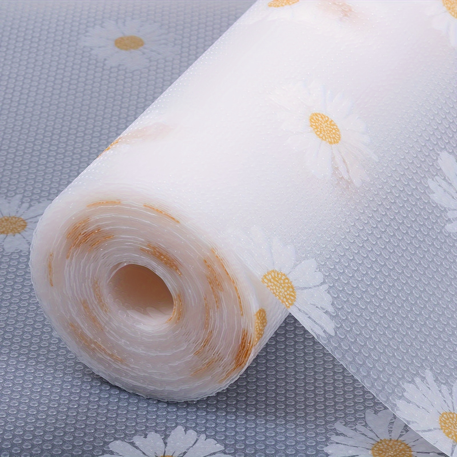 TEMU 1 Rollo de 200Cm/300Cm Almohadilla de EVA Impermeable y Duradera para Cajones, Gruesa, Transparente, con Diseño de Margaritas, para Gabinetes,