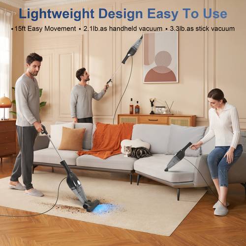 25kpa corded stick vacuum cleaner with powerful suction 3 in 1 lightweight handheld vacuum cleaner for home carpet car pet hair black grey br602