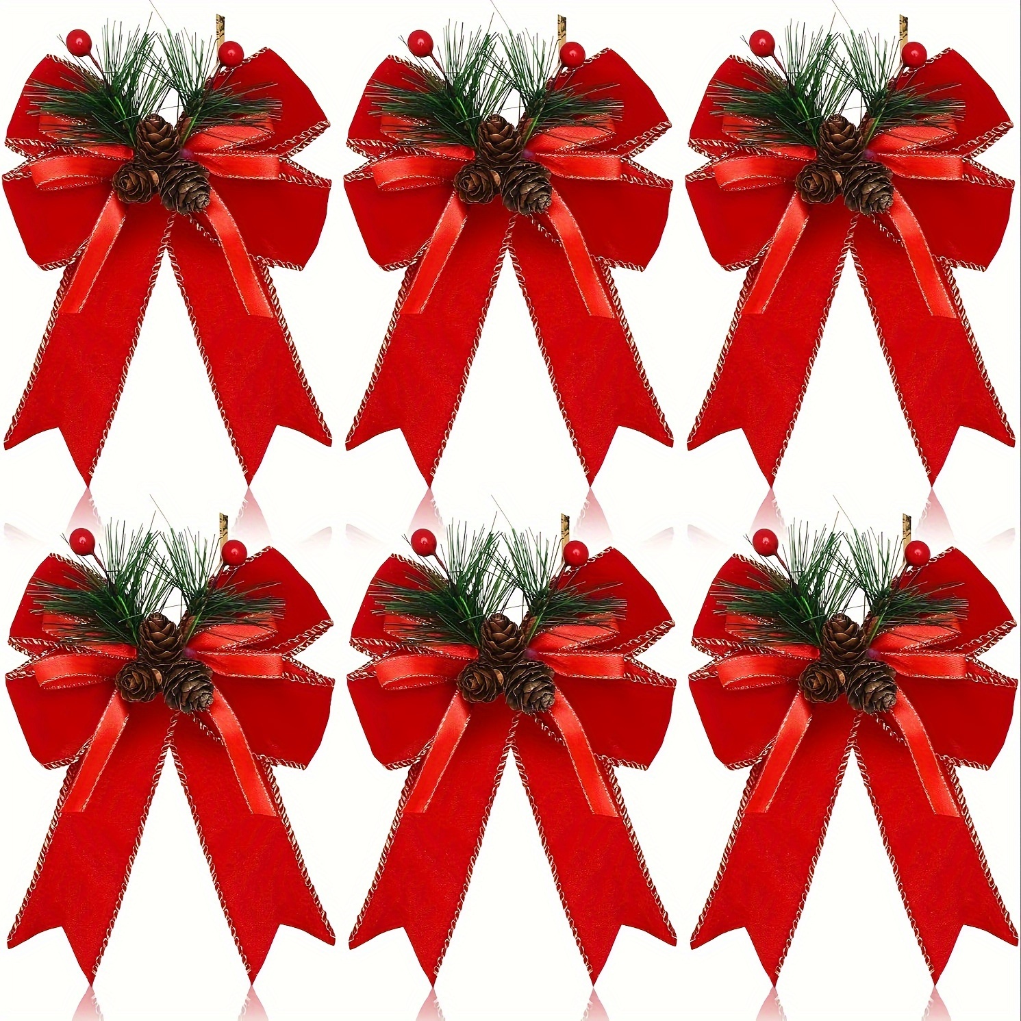 

Christmas Bow Decorations 6-, - Plastic Top Ornaments Accents, No Battery Ribbons For Wreath Arrangements, Decor