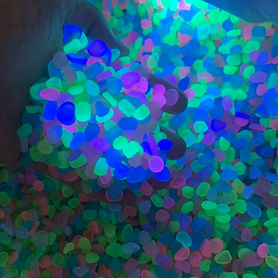 TEMU 362pcs / 0.17 Lbs, Glow Stone Size 0.39-0.51 Inch. Sunlight Makes Stones Glow In The Dark. Random Colors. Large Resin Pebbles That Glow In The
