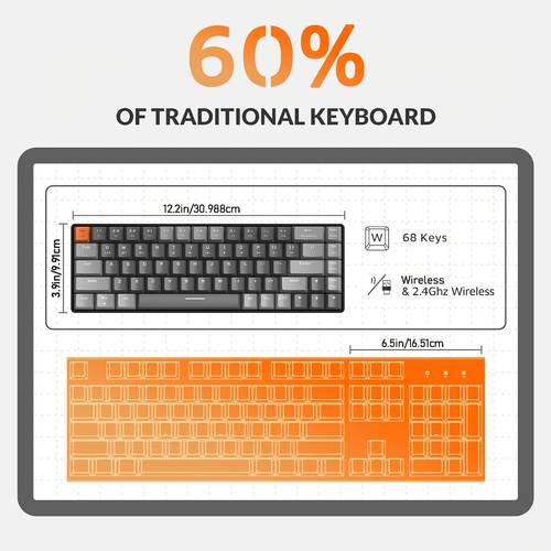 60 wireless mechanical keyboard 2 in 1 receiver compact 68 key hot swappable gaming keyboard linear red blue switch for pc smartphone