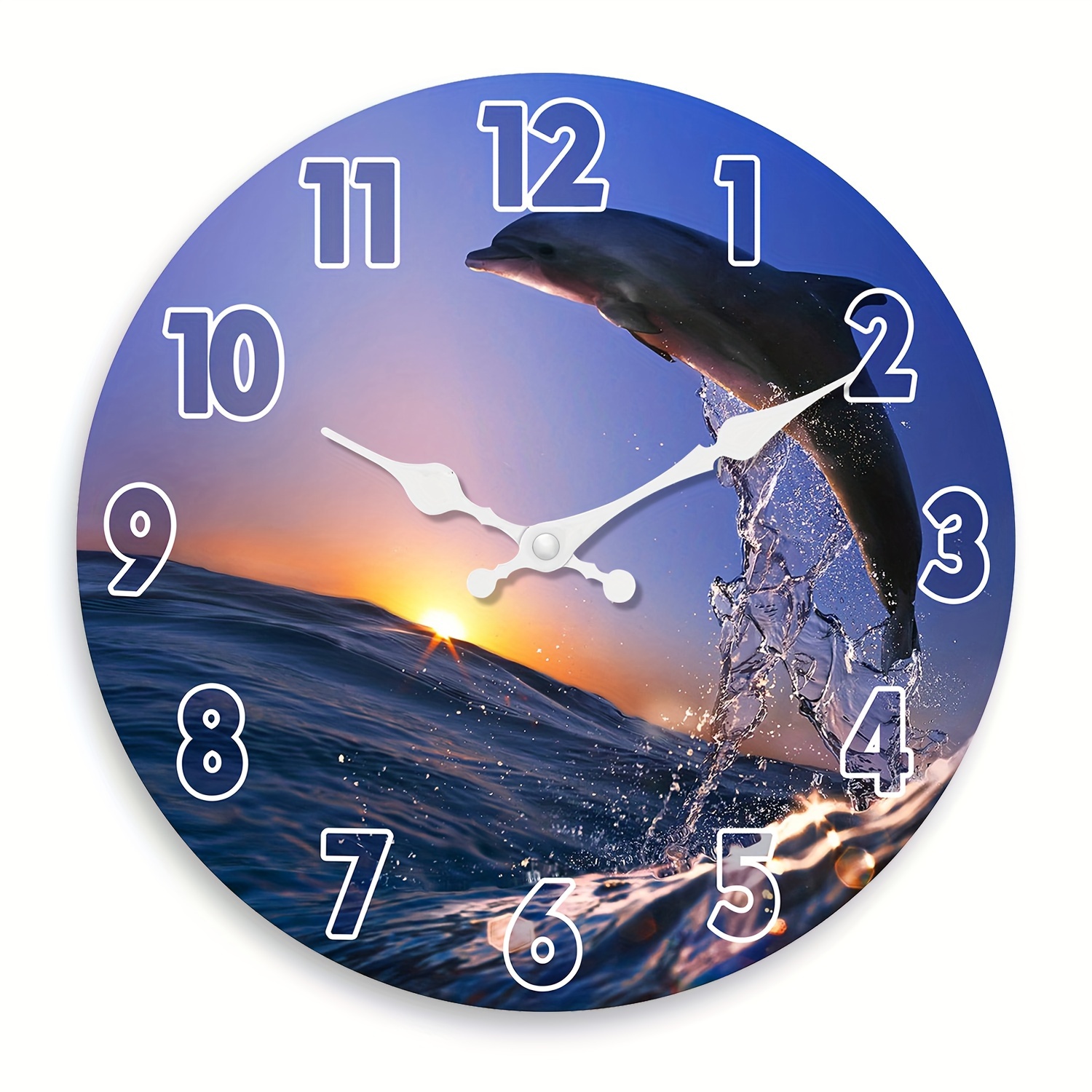 1pc Wooden Wall Clock Ocean Sunset Dolphin Pattern Wall Clock Silent ...