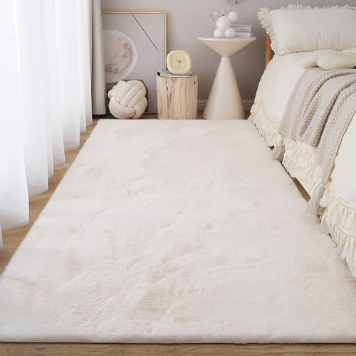 1pc rabbit long plush bedroom rug creamy style multiple versatile colors premium fabric soft with great texture machine washable suitable for bedroom living room area