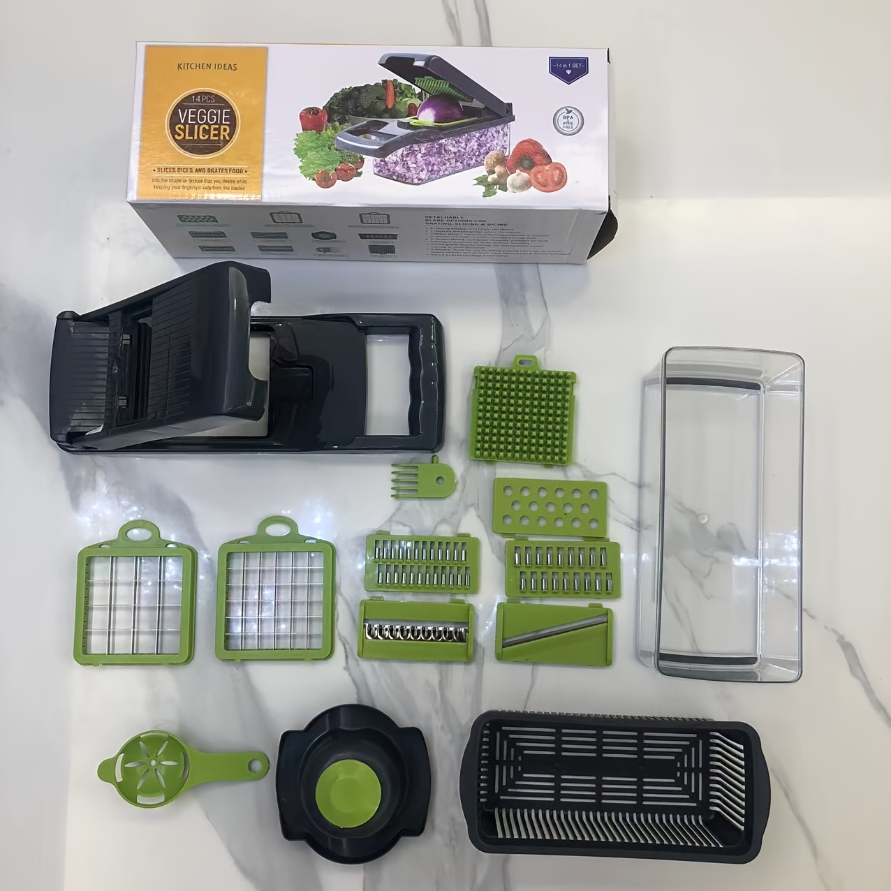 14/16pcs/set Multifunctional Vegetable Cutter | Kitchen Slicer, Dicer, With Multiple Stainless Steel , Manual Operation, Plastic Body