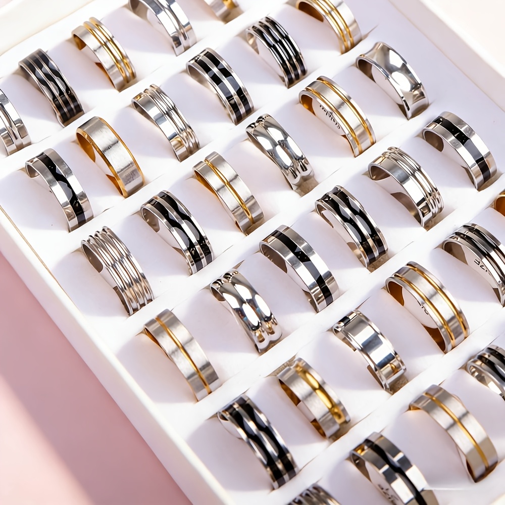 20/35pcs Trendy Stainless Steel Rings, Mixed Styles