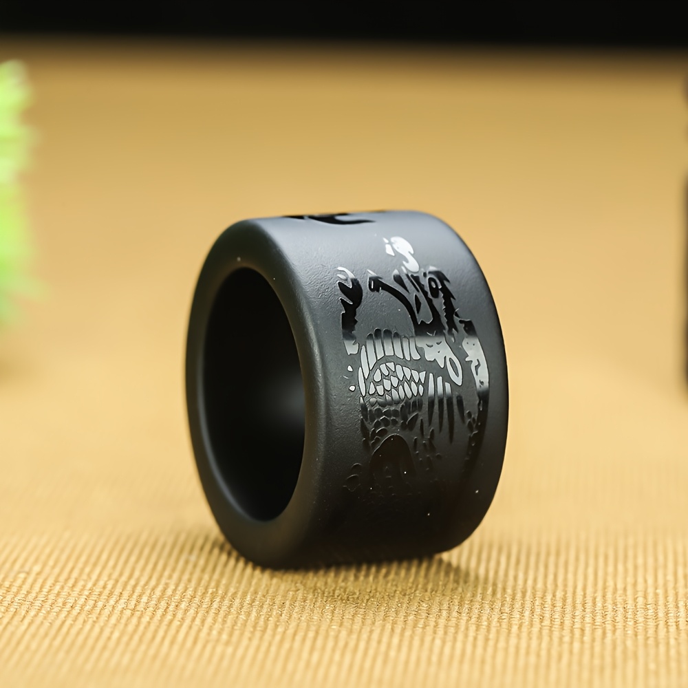 Men's Natural Obsidian Dragon Pattern Ring