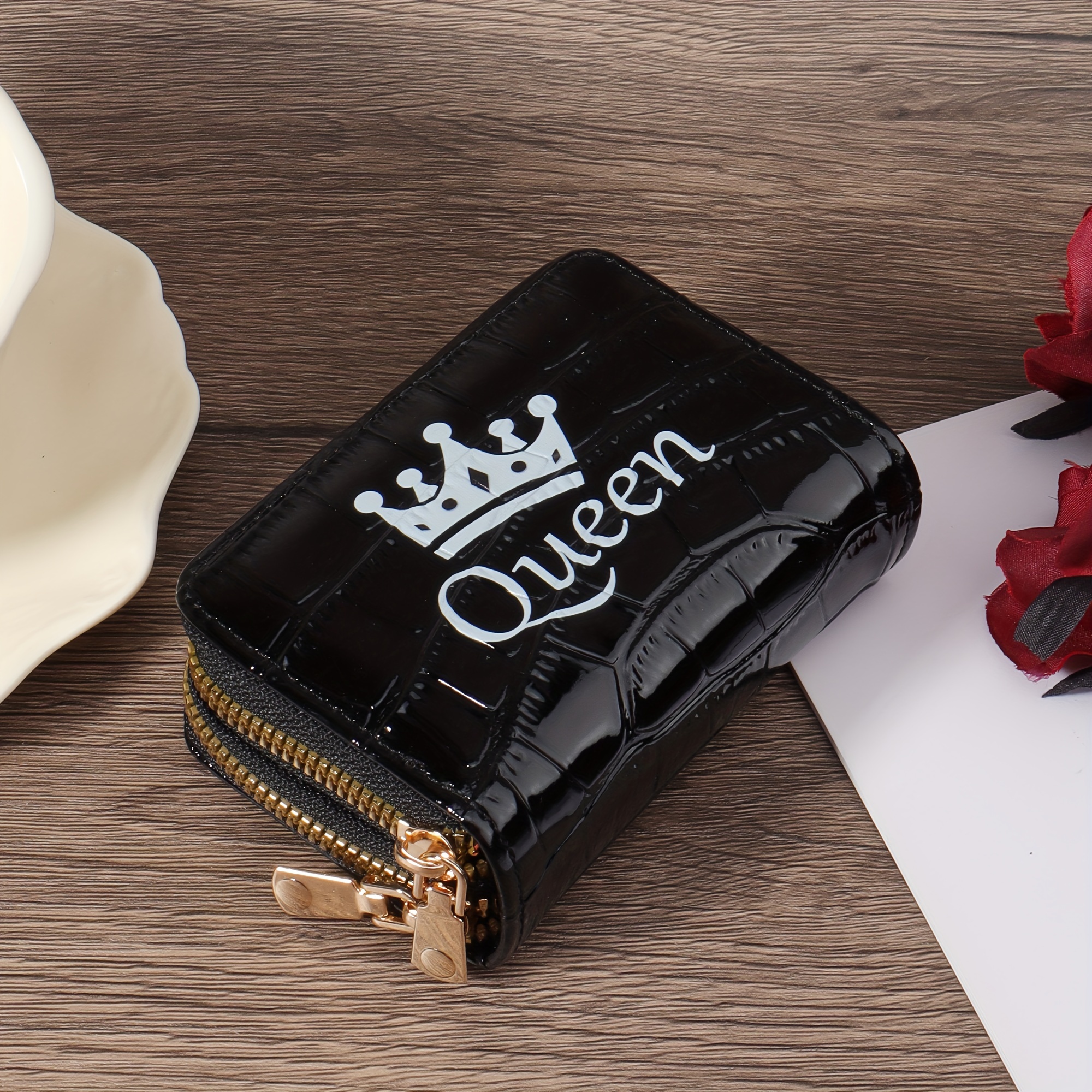 Image of Fashion Printed Double Zipper Women's Minimalist Short Wallet, Handbag Zipper, Lightweight Crocodile Pattern Clip