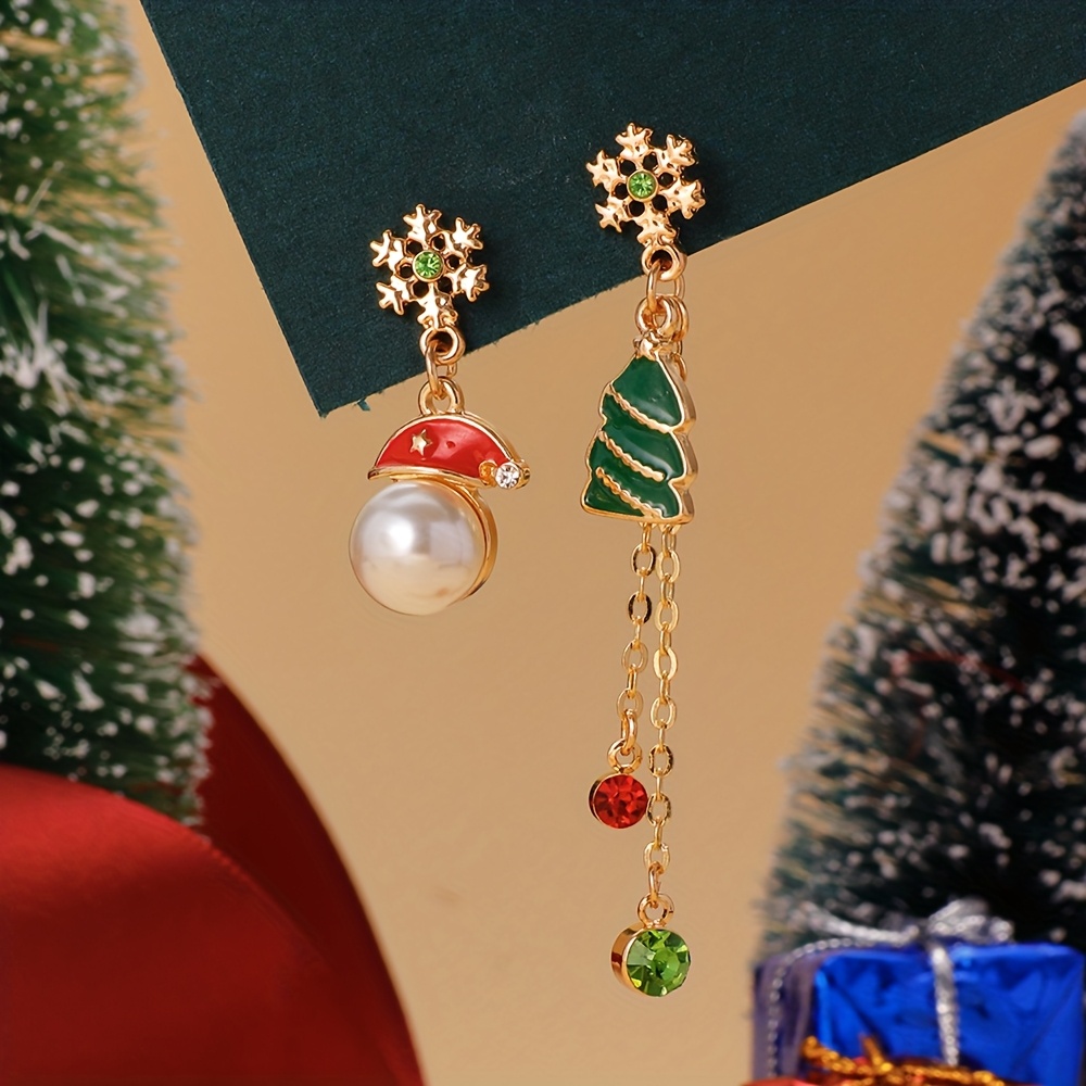 Asymmetrical Snowflake and Santa Hat Earrings