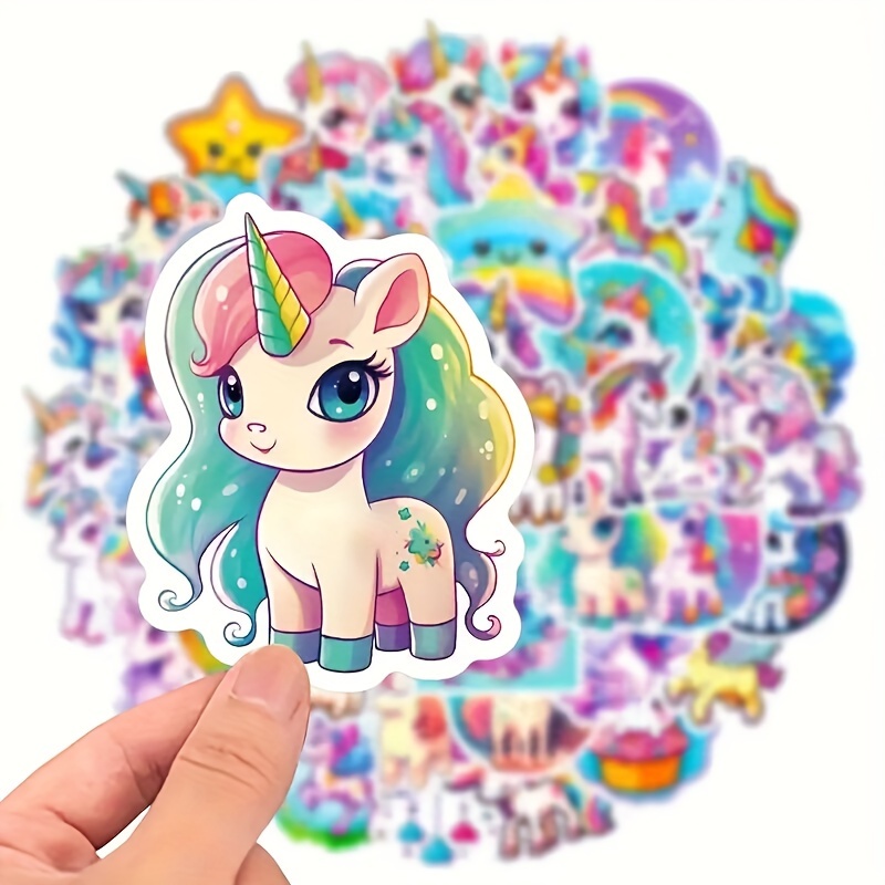 50 Unicorn Doodle Stickers, Cute Cartoon Rainbow Horse Stickers, Colorful Animal Diy Water Bottle Notebook Tablet Decoration Stickers