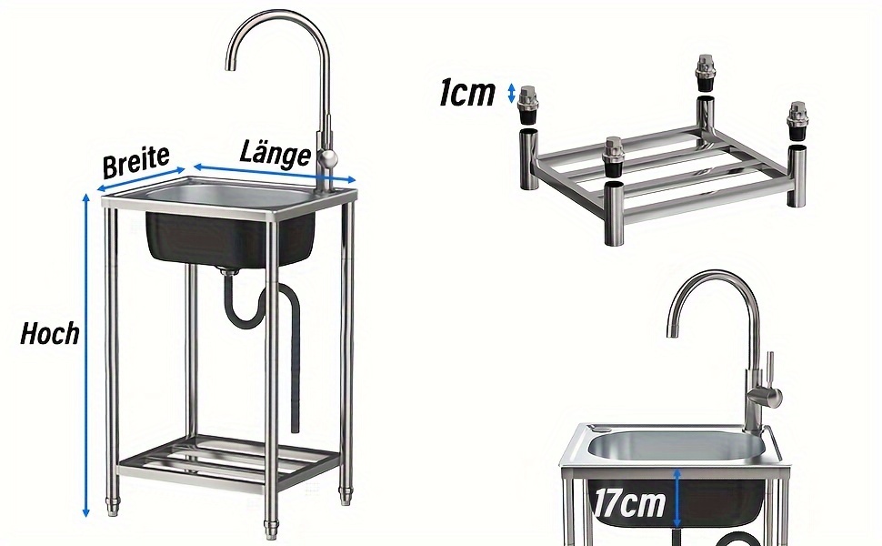 DIFU Edelstahl Spültisch 75x40x75cm - Mobile Küchenspüle Für Garten & Camping