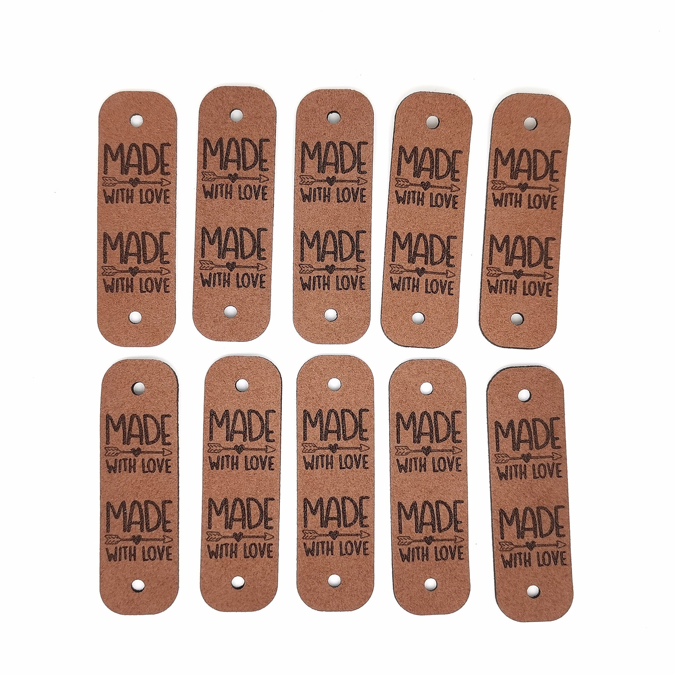 Image of 10pcs Labels. Faux Leather, With 10 Sets Of Nails, Crochet Hanging Tags, Handmade Product Labels, Beanies Hanging Tags