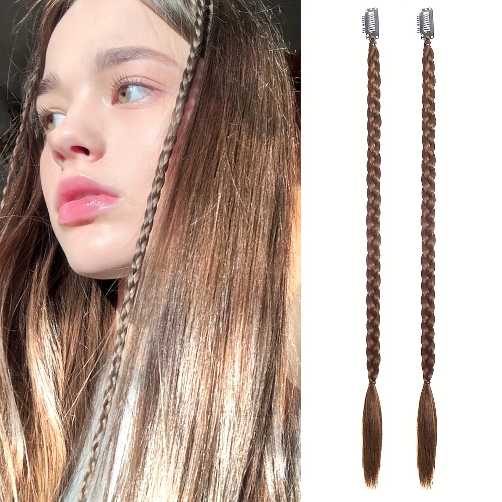 2pcs Set Hair Clip-in Extensions, Braided Hairpiece For Women, 20-inch Synthetic Fiber, Suitable For Daily Wear And Holiday Styling