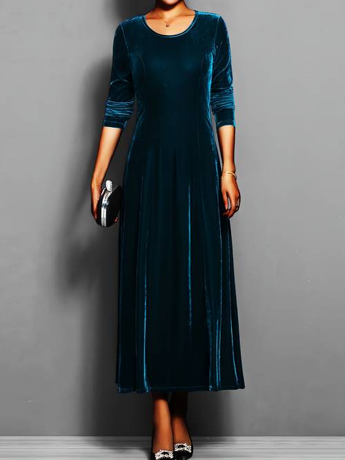 plus size one piece velvet long sleeve solid color elegant casual fashion dress velvet warm dress for autumn and winter
