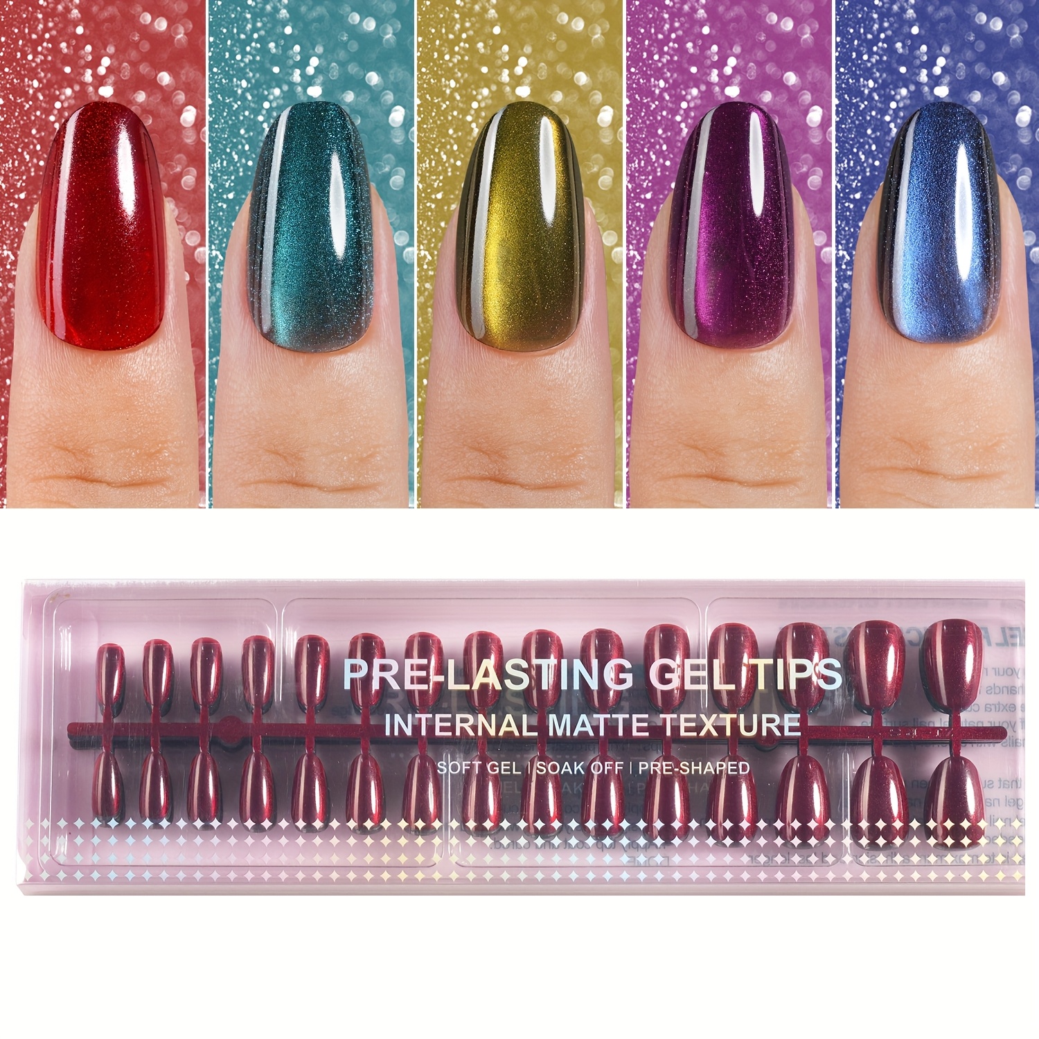 TEMU 300pcs/150pcs Short Round Novelty Shiny Eye Short Press-on Fake Nails, 10 Cat Eye Colors , Soft Gel Full Cover Reusable Nail Decorations, Suitable For Women's, Nail Salon Use Nail Supplies