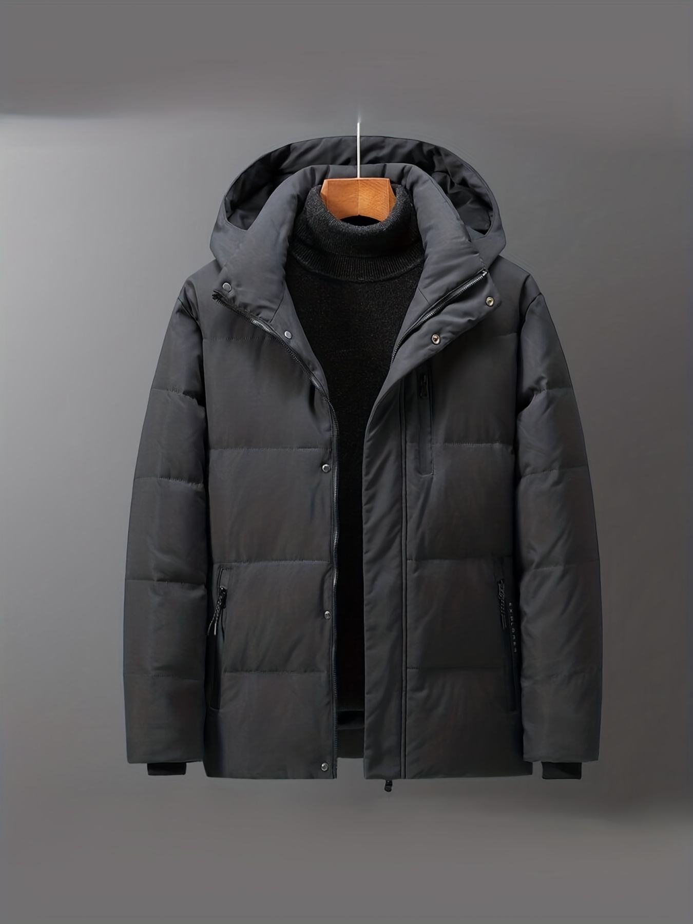 Jennine.wang Men's Hooded Warm Down Jacket, Multi Pocket Design