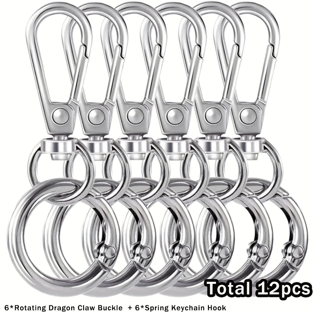 E-shop 12-teiliger Spring-Keychain-Haken mit offener Ring-Schlüsselring, drehbarer Drachenkralle-Verschluss für Taschenriemenkettenverbindung, diagonal