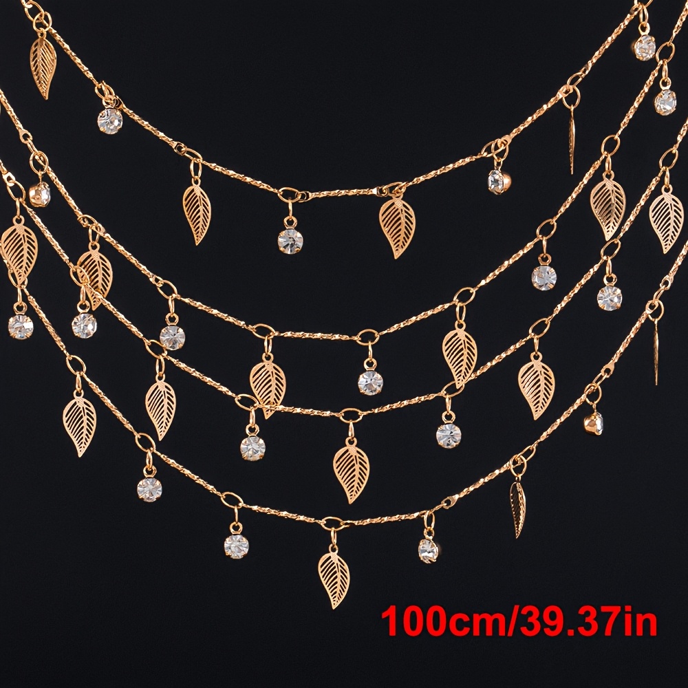Image of 1-meter Round Transparent Synthetic Bead Chain With Hollow Leaf Pendant, Copper Chain For Necklace And Bracelet Making
