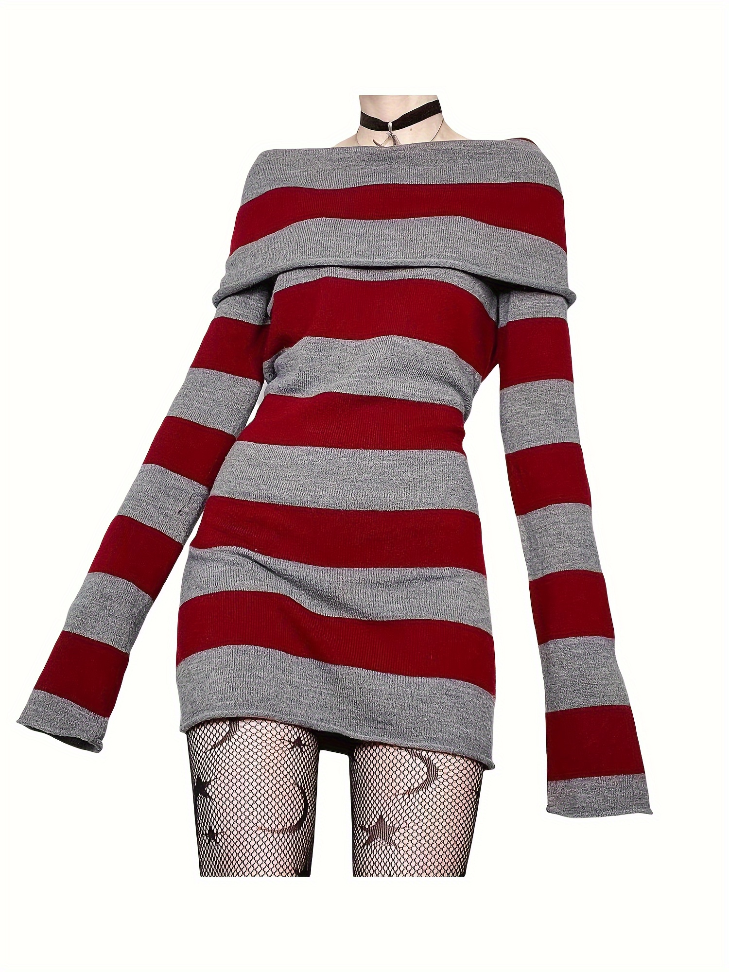 womens shoulder striped knit mini dress long sleeve bodycon