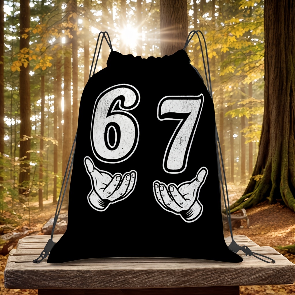 E-shop Ein stylischer und trendiger Rucksack mit dem 67-Motiv, entworfen mit Kordelzug und einer 67-Grafik. Diese leichte und faltbare Tasche ist